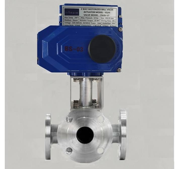 MOTORIZED BALL VALVE FOR THERMAL OIL HEATING, FLANGED ENDS, 3 WAY, DIA.50MM
